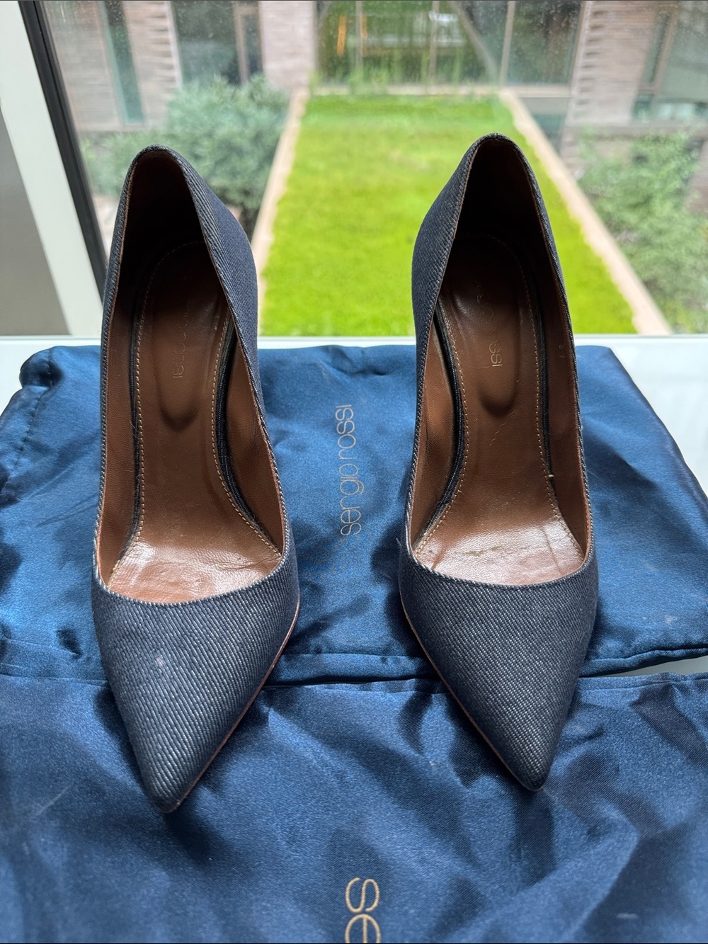 Sergio Rossi Women's Dark Blue denim Pointed-Toe Pumps